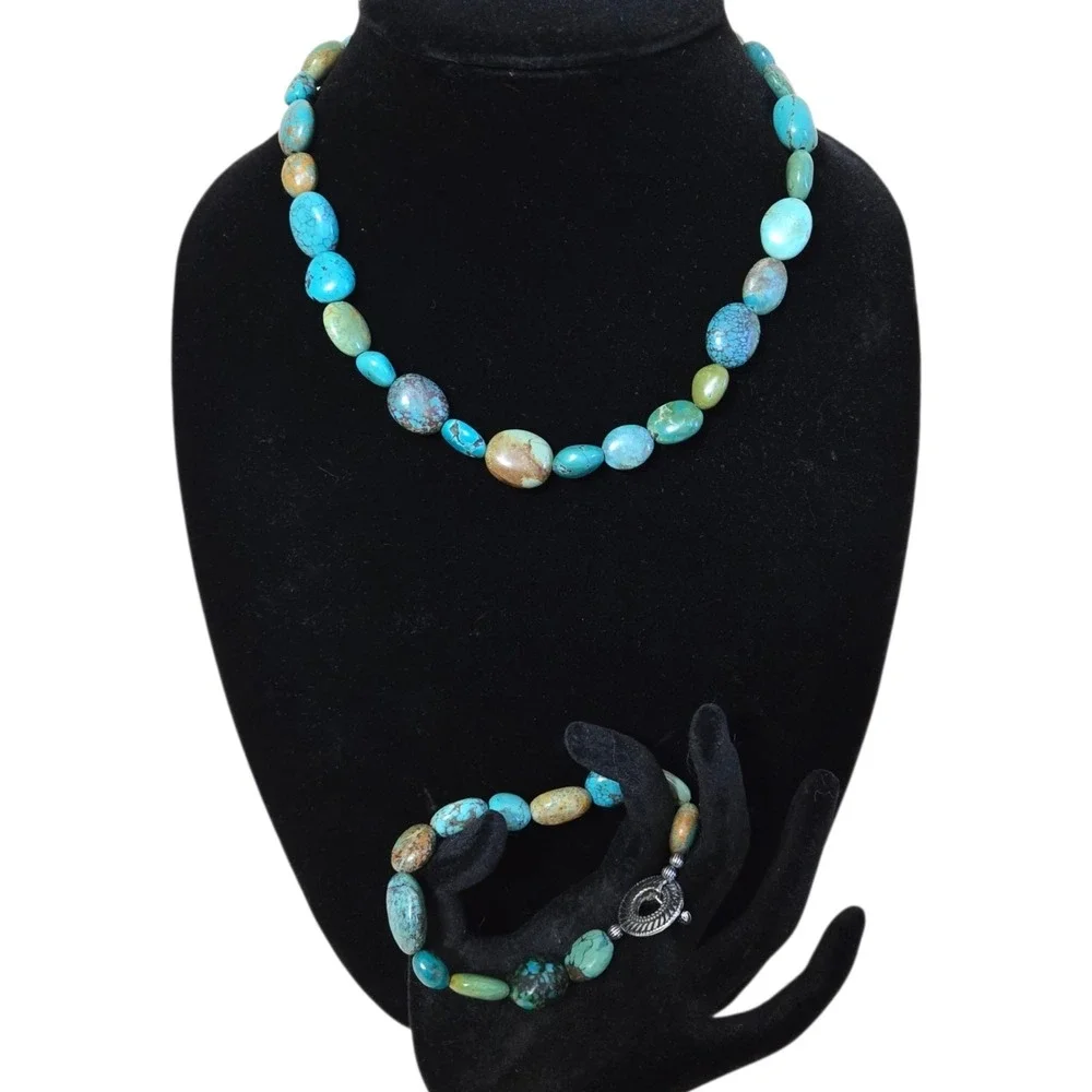 Carolyn Pollack Relios 925 Kingman Turquoise Beaded Necklace Bracelet Set Toggle